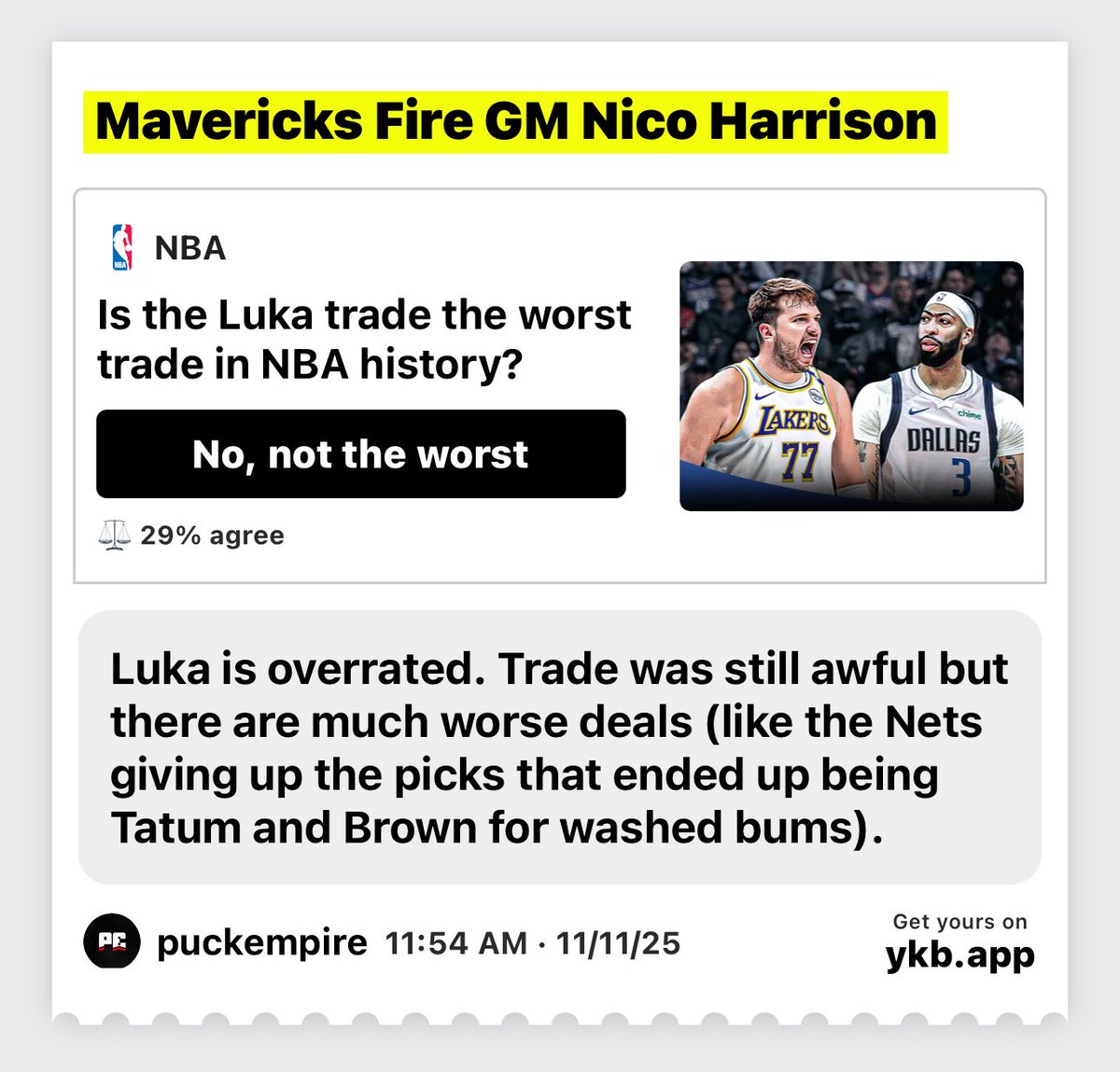 Some believe the Luka Doncic trade made by Nico Harrison IS NOT the worst trade in NBA history, citing that Luka Doncic is OVERRATED.

🤔🤔🤔