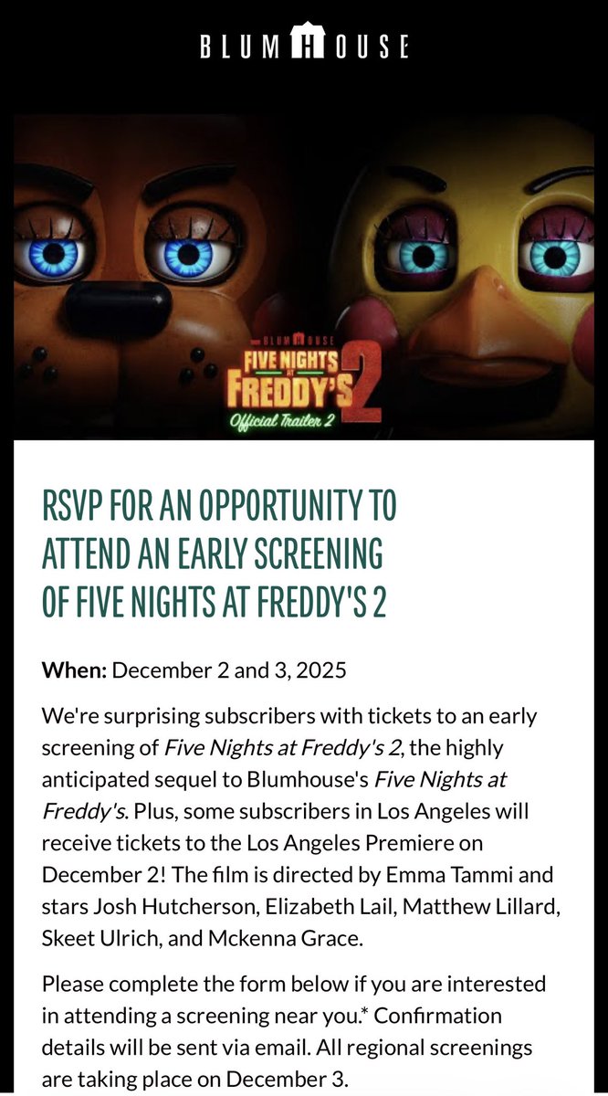 thestarwarsguyy's tweet photo. FNAF NATION WAKE UP!!! Early screening and world premiere passes just dropped!
#FNAF #fnaf2 #fnaf2movie #markiplier #scottcawthon #fnaftwt #FiveNightsAtFreddys #freddyfazbear #chica #toychica #witheredanimatronics #meganfox #matpat https://t.co/SuQIHAMiD3