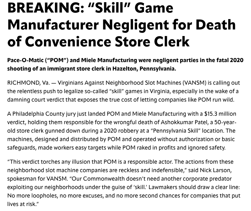 Virginians Against Neighborhood Slot Machines tweet media