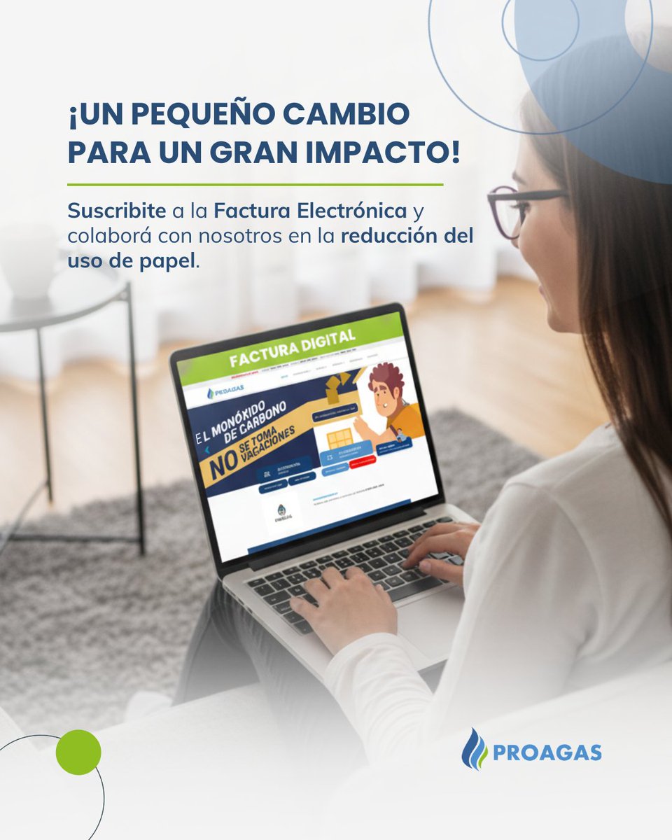 En Proagas, cuidamos tu comodidad y también el planeta. Suscribite a la Factura Electrónica y colaborá con nosotros en la reducción del uso de papel. Recibirás tu comprobante a tiempo, de forma segura en tu correo, y contribuirás a un futuro más verde.

#FacturaSinPapel