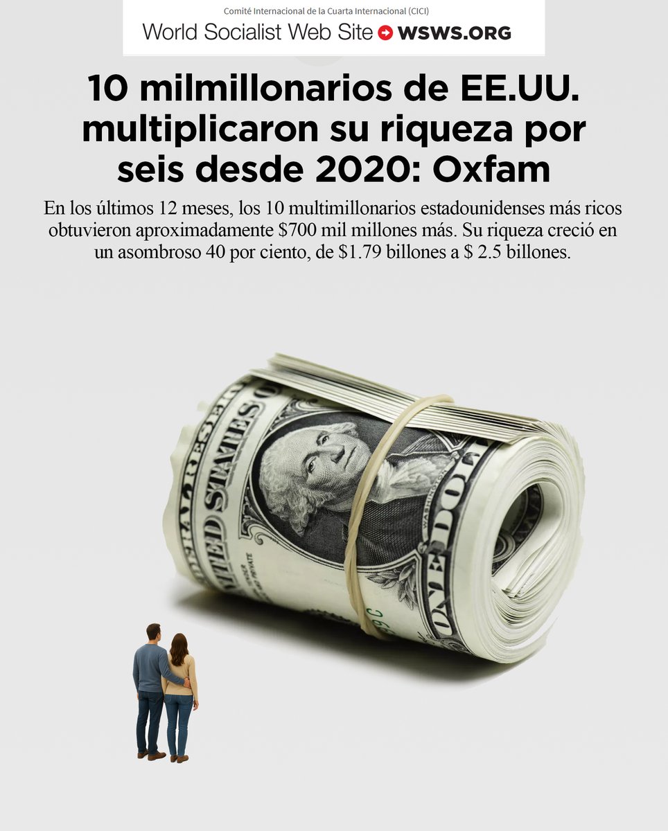 El “año pasado estuvo marcado de manera indeleble por la concentración de riqueza y poder”. Cita datos que muestran que solo en los últimos 12 meses, los 10 multimillonarios estadounidenses más ricos obtuvieron aproximadamente $700 mil millones más. Durante este período, su