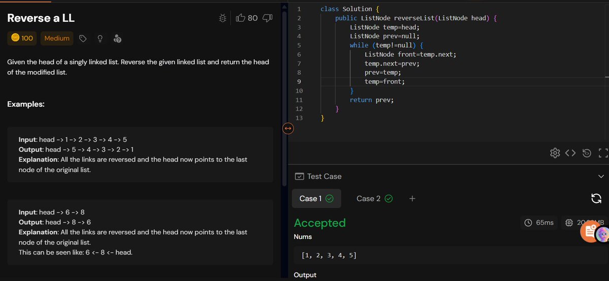 rajeshboya89's tweet image. Day 30 – #TUFWinterArc ❄️

Solved Reverse a Linked List today
📷Great practice for pointer manipulation!   

#TUF #DSA #Coding