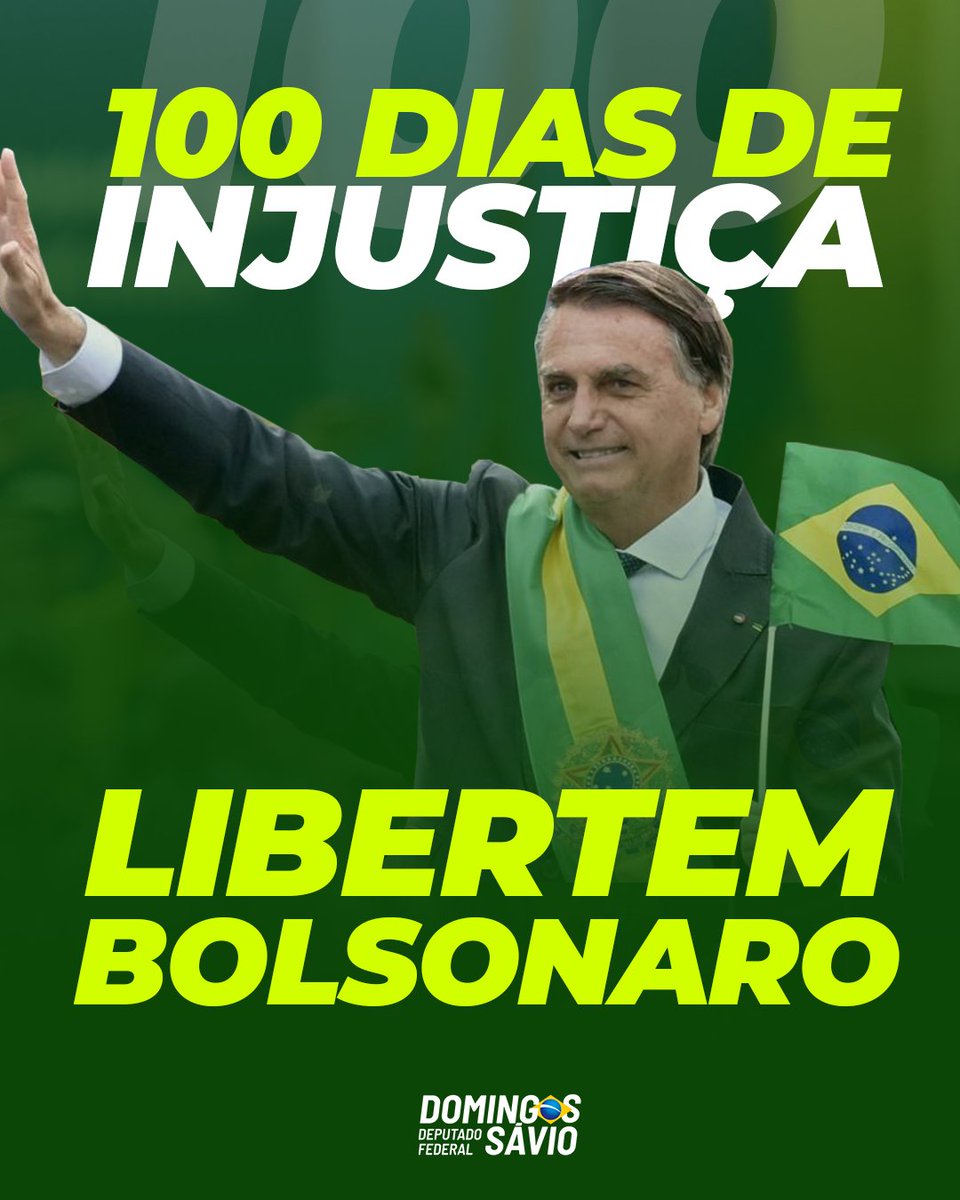 Há 100 dias, eles mantêm o maior líder político do país preso, sem provas, sem motivos. Pura perseguição. Libertem Bolsonaro!