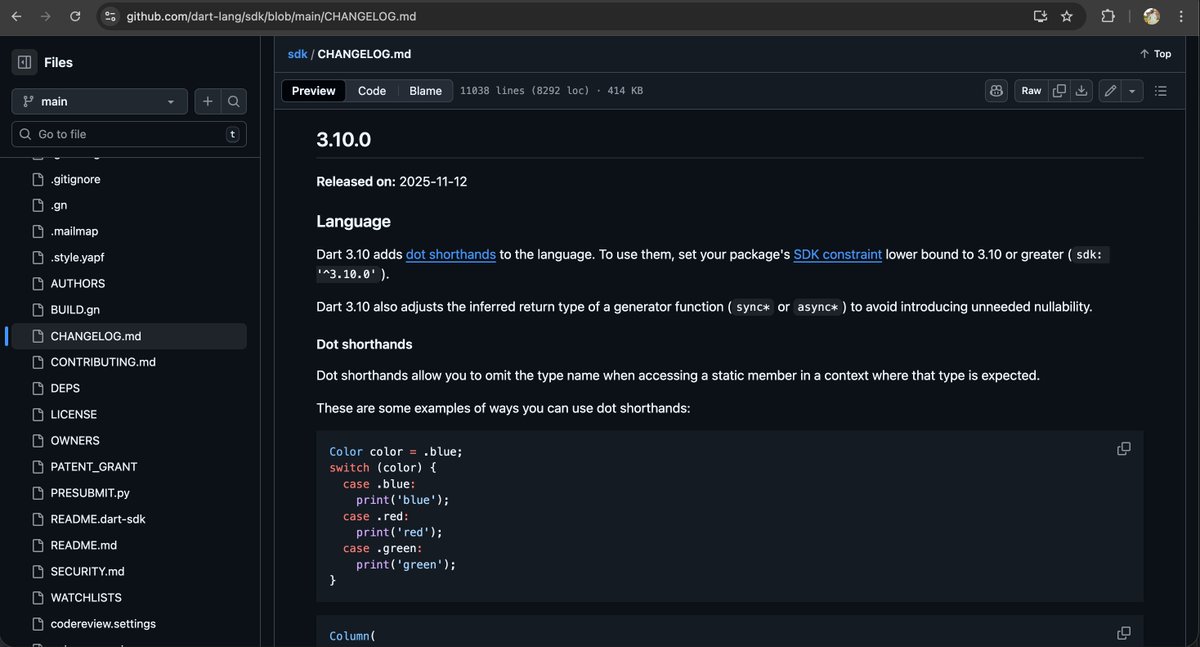 shiweidu's tweet image. Are you ready for the dot shorthands feature in @dartdev v3.10.0?

#Dart github.com/dart-lang/sdk/…