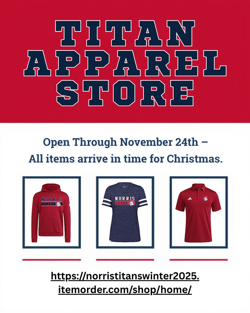 Get your Titan Gear in time for the holidays! The #NorrisTitans Apparel Store is open through November 24th! Order here: norristitanswinter2025.itemorder.com/shop/home/