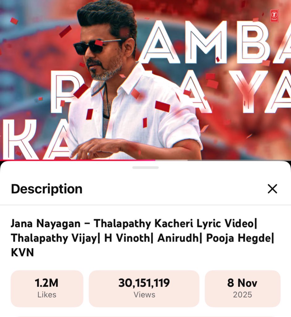 AVD_VJ's tweet photo. Kollywood Higest views Lyrical Video 30 MILLION views for #Thalapathykacheri 🧨

#JanaNayagan https://t.co/ITqPce9x7M