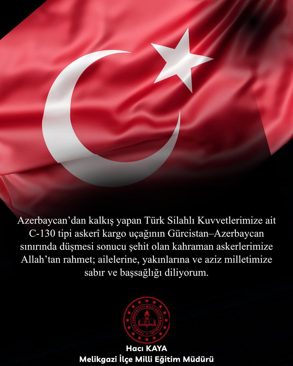 Azerbaycan’dan Türkiye’ye dönüş yolunda olan askeri kargo uçağının Gürcistan’da düştüğü haberini derin bir üzüntüyle öğrenmiş bulunmaktayız. 
Hayatını kaybeden askerlerimize  Allah’tan rahmet, ailelerine sabır diliyoruz.
Milletimizin başı sağ olsun.