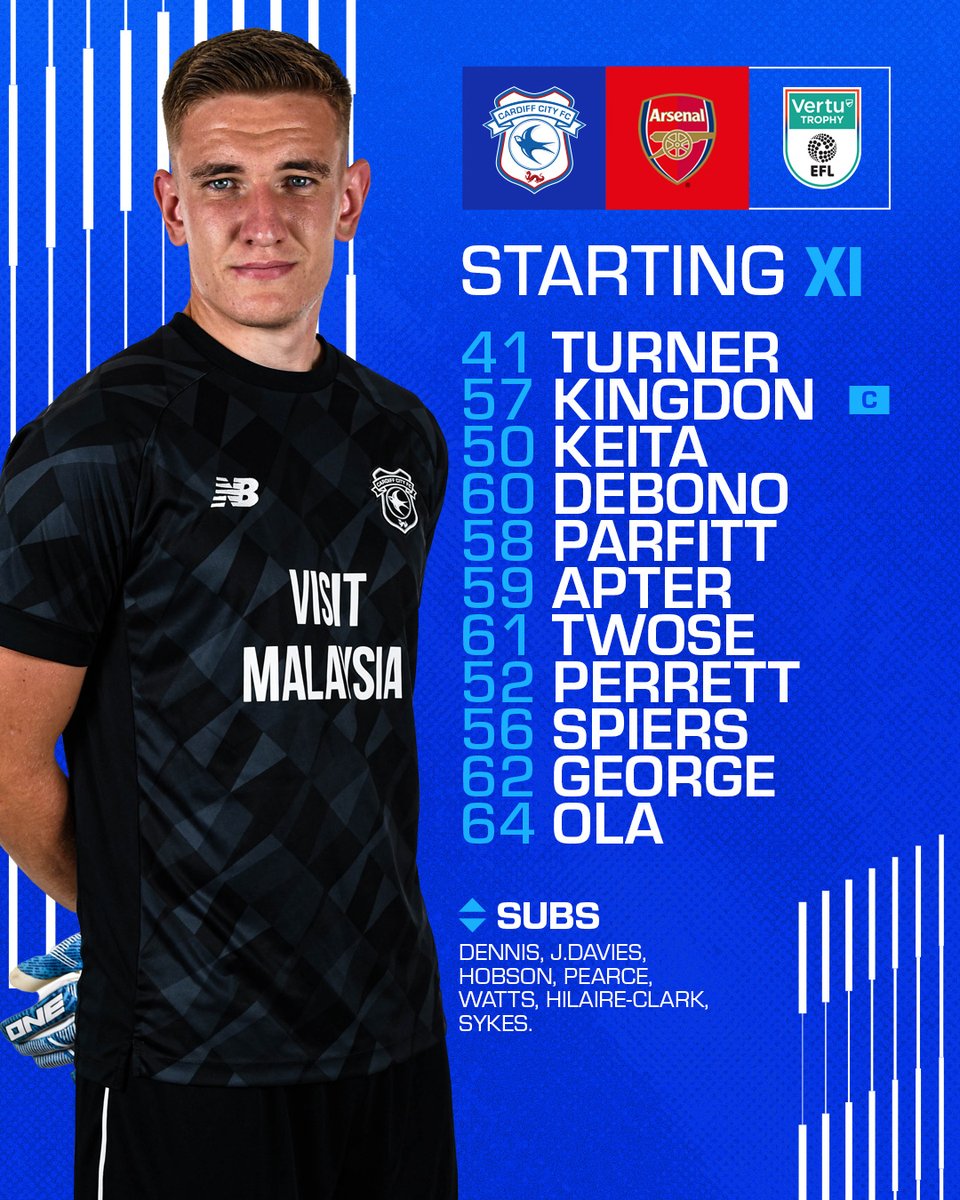 CardiffCityFC's tweet image. 🔢

Here is how the #Bluebirds line-up for this evening&apos;s @VertuTrophy clash! 🏆

Five First Team debuts in the starting XI! 💙

#CityAsOne