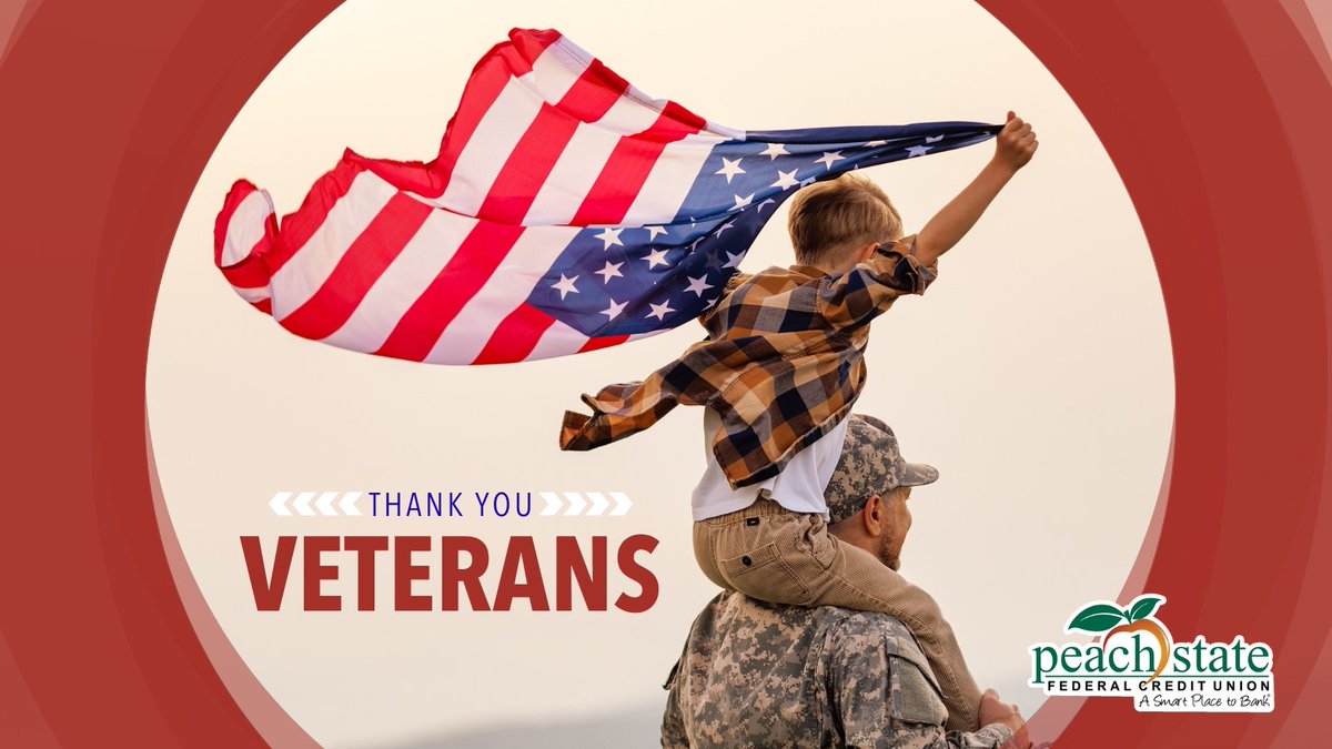 This Veterans Day we salute 🫡 the men and women who have served our country with courage and dedication. 

All Peach State FCU branches are closed today, November 11th in observance of Veterans Day. Stay connected to your accounts(s) via Online Banking or with our Mobile App.📲