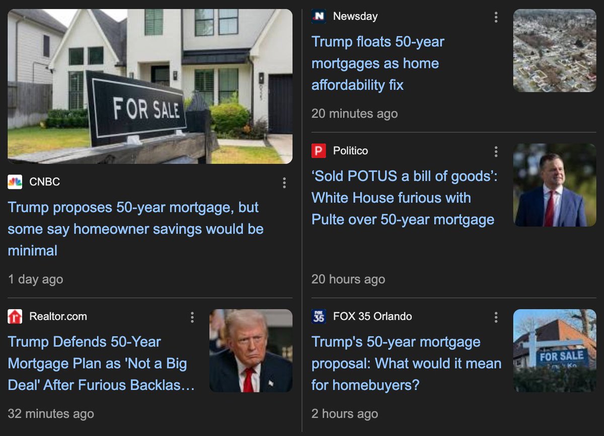 Have been saying for years that a 50-year mortgage just makes sense in fiat-ponzi world...

Even if this takes years from passing or being mainstream I think it's the only logical next step to keep housing premium going up.

Buy Bitcoin.