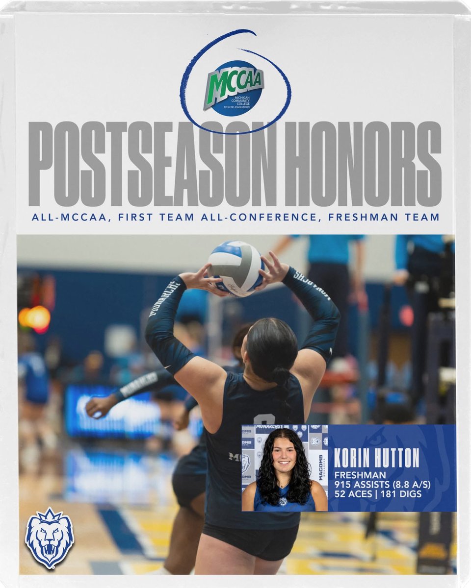 MacombVB's tweet image. Korin Hutton
All-MCCAA, First Team All-Conference, All-Freshman Team