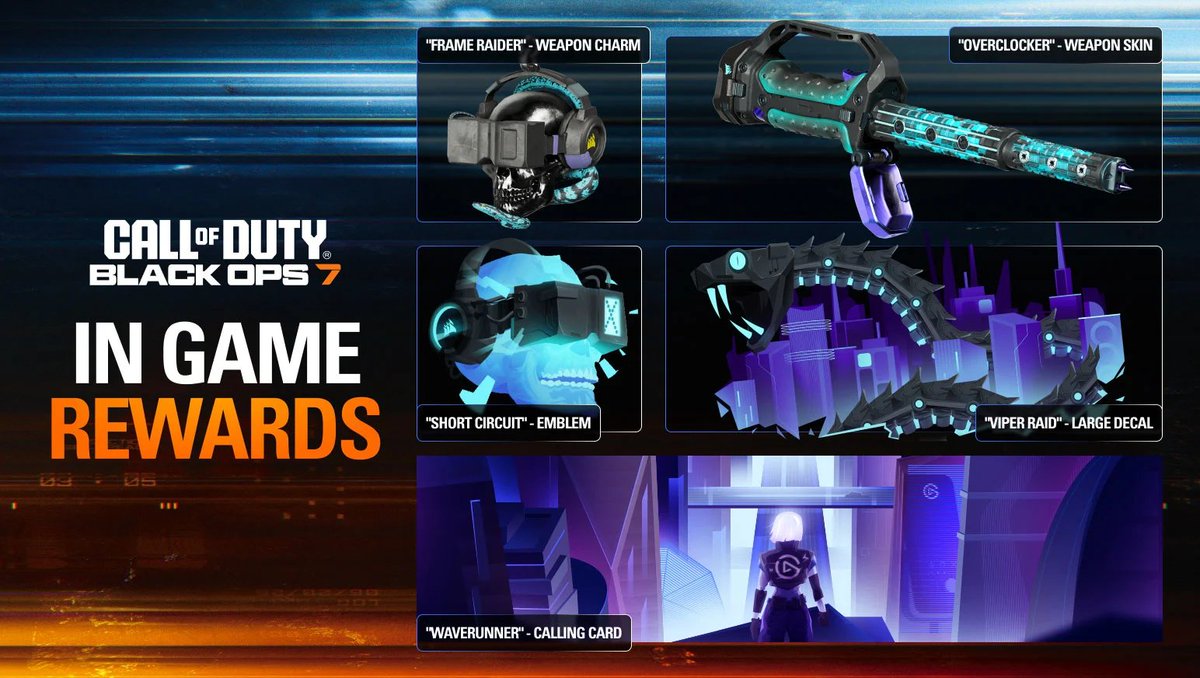 CovertMF's tweet photo. New #BlackOps7 Promo Rewards 👇

Purchase certain BO7-themed products from Scuf, Corsair, Elgato, Drop, or Origin PC to unlock https://t.co/Jo3sIxZuAg