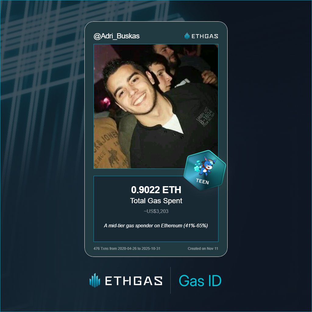 Adri_Buskas's tweet photo. Discovered my Gas ID via ETHGas - turning my gas spend into rewards 🫘

As a Teen Jack, I've spent 0.9022 ETH on gas but earned 420 Beans back.

Get your Gas ID and Beans here: https://t.co/80BmiM54ic

https://t.co/KfQcHto1Bl https://t.co/mXeWcnZBFH
