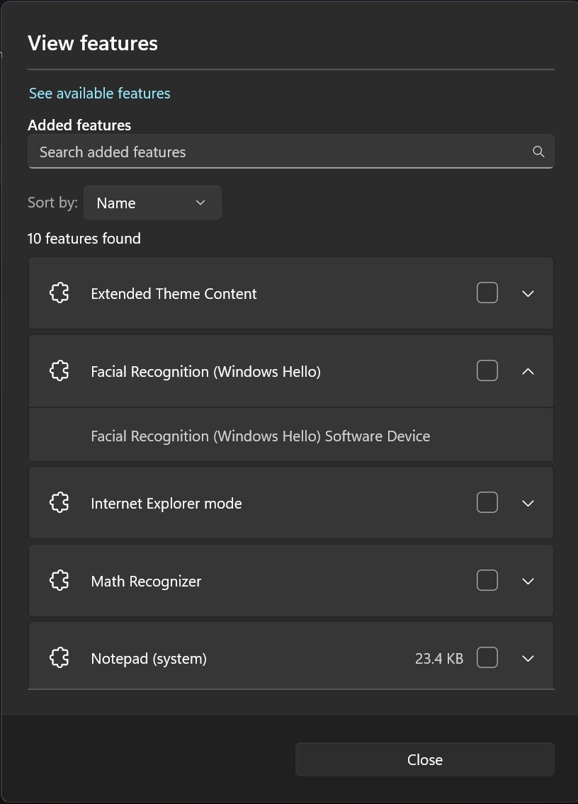 FrankLesniak's tweet image. Wait a second. This PC is missing the &quot;Facial Recognition (Windows Hello)&quot; optional component, yet Windows Hello face unlock is working when I log onto Windows 🤔. This system is running #Windows11 24H2.

#WindowsHello #biometrics #24H2
