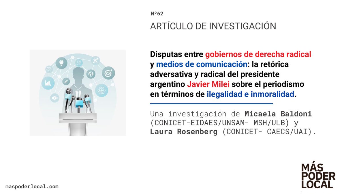 MasPoderLocal's tweet image. 👉"Disputas entre gobiernos de derecha radical y medios de comunicación..."

Una investigación de @mica_boni y @rosenberg_laura.

🔗Disponible en: doi.org/10.56151/maspo…