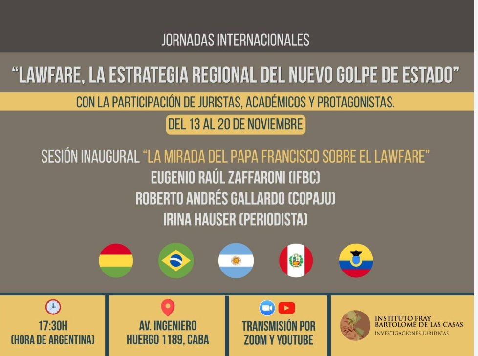 El Observatorio Lawfare va a estar presente en las Jornadas Internacionales: "Lawfare, la estrategia regional del nuevo golpe de Estado". 

🇦🇷 La condena a <a href="/CFKArgentina/">Cristina Kirchner</a> el próximo 18/11. 

Más información. Programa, inscripción y transmisión online 👉🏼
institutofbc.org/jornadas-inter…