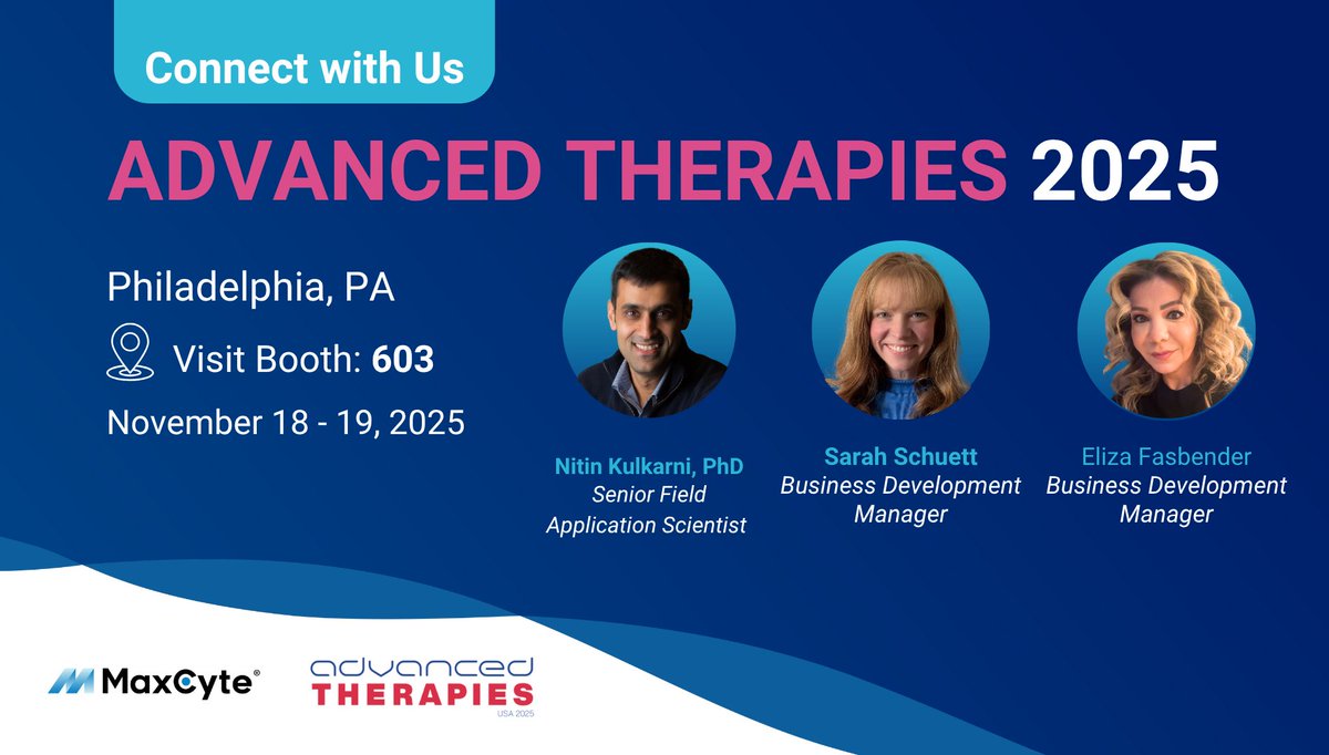 We’re heading to #AdvancedTherapiesUSA next week! 

📅 Nov 18–19 | 📍 Philadelphia | Booth #603 

bit.ly/4p4xCMb

Stop by to meet the MaxCyte team and learn how our flow electroporation technology is powering innovation in #CellTherapy and #GeneTherapy.