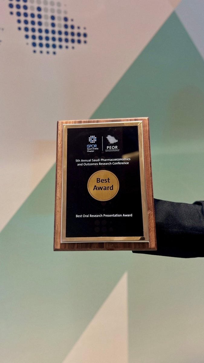اللهم لك الحمد والشكر 🤍
الجائزة الرابعة في 2025 😍

بفضل الله عرضت بحثنا في مؤتمر #ISPOR25 وفزت بجائزة  Best Oral Pressentation 🏆