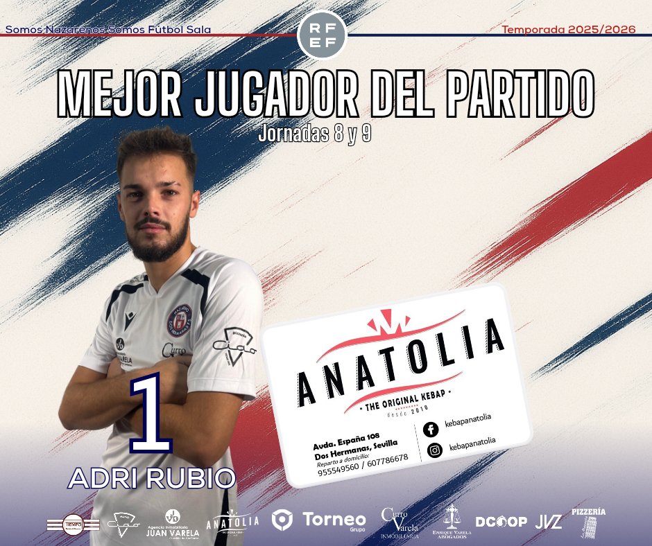 🔝 ¡Nazarenos! ¡Ya tenemos el mejor jugador del partido! 

🗳️ Con vuestros votos y dos enormes actuaciones bajo palos con gol incluido nuestro portero Adri Rubio es el #MVPNazareno de la octava y novena jornada en las victoria contra Boca y La Palma.

¡Enhorabuena, Adri!
