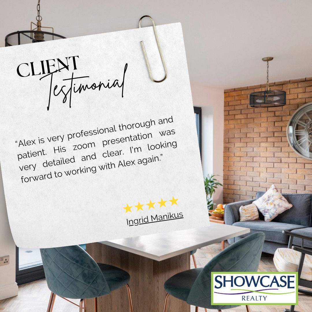 ShowcaseRealty's tweet image. 🏡 Client Testimonial 🏡

Thank you, Ingrid Manikus! We’re thrilled to hear about your positive experience with Alex. His professionalism and attention to detail truly make a difference. 

#ClientTestimonial #ThankYou #ShowcaseRealty