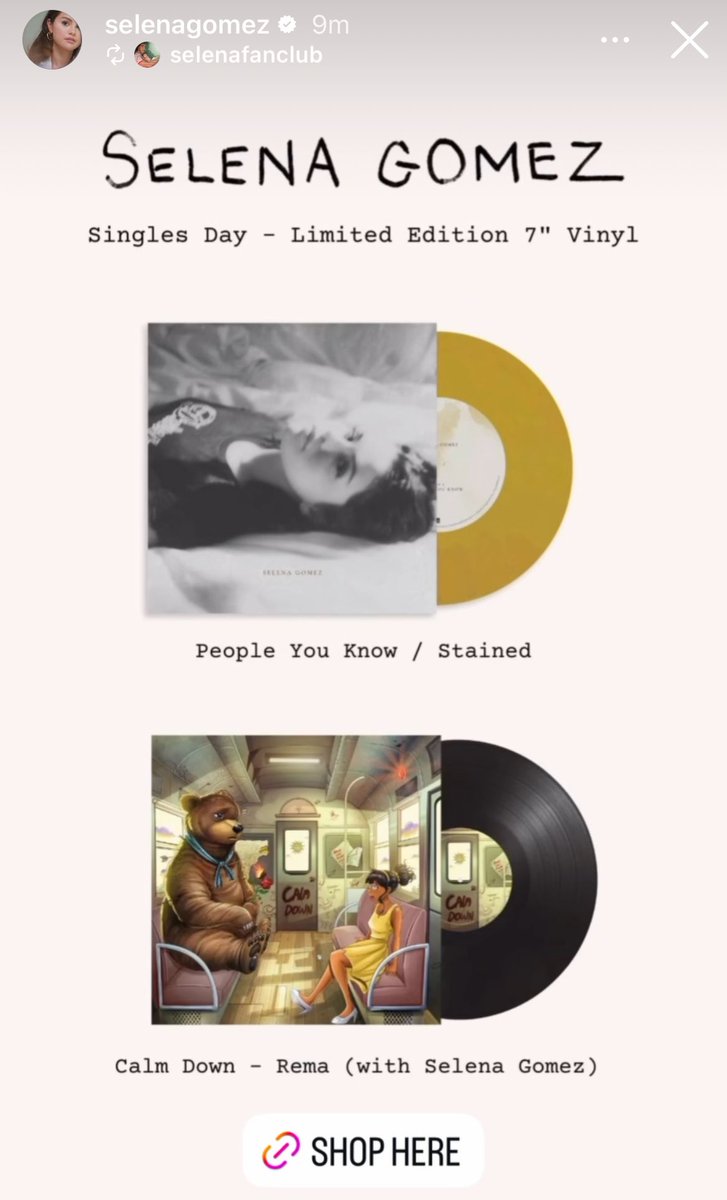 sgnewsxox0's tweet photo. 🚨| Selena Gomez announces 2 new limited edition vinyls via Instagram 

• People You Know / Stained 
• Calm Down (remix) https://t.co/oY5kKHnZZb