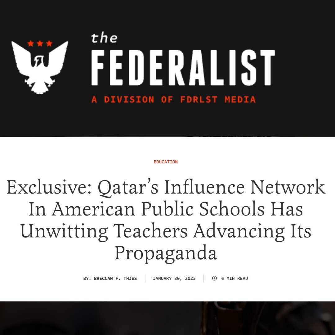 Qatari Foundation EXPOSED. Qatar has been investing in American schools, from K-12 to universities. This is not philanthropy. It is foreign control disguised as education.

- Since 2012, Qatar has spent at least $250,000,000 lobbying the United States Government. 
- Qatar has