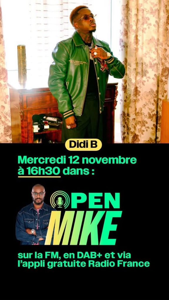 ttcarl13's tweet photo. 🎙️ Didi B sera présent ce mercredi 12 novembre à 16h30 dans OPEN MIKE
Un passage à ne surtout pas rater sur Radio France dispo sur la FM, en DAB+ et via l’appli gratuite Radio 🇫🇷 France #rapwave https://t.co/FoWJ2bBwXH