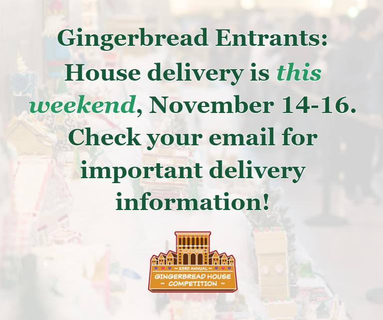 Check your emails for important information on delivering your gingerbread house this weekend!

📍City-County Building
Fri: 5-8 PM
Sat: 10 AM - 5 PM
Sun: 10 AM - 1 PM
 
Please refer to the informational email for more drop-off details.
Questions➡️gingerbread@pittsburghpa.gov