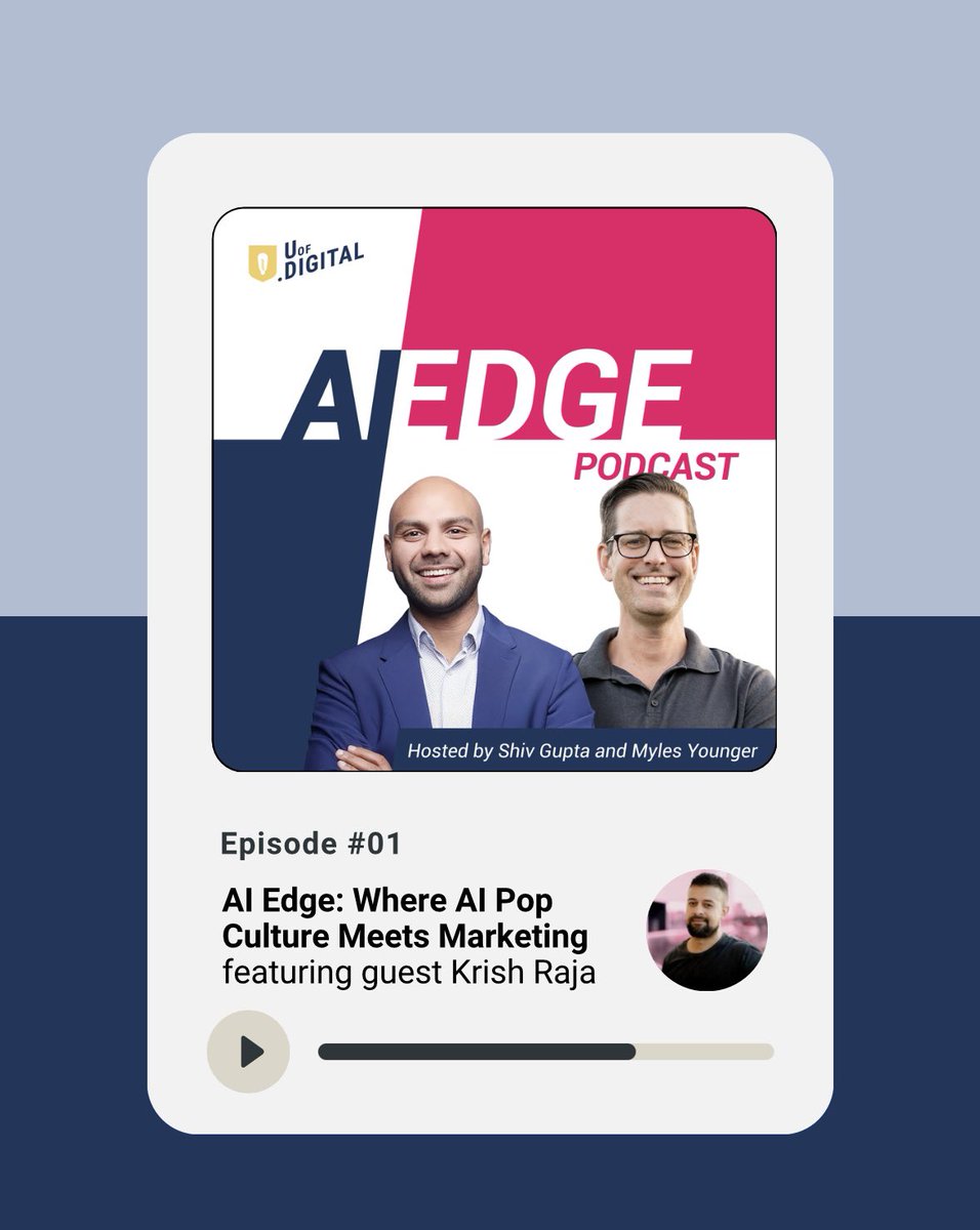 ⚡️The AI Edge Podcast is here.

Ep. 1 is LIVE with Shiv and Myles kicking off a weekly deep dive into how #AI is reshaping marketing &amp; advertising, joined by our first guest, Krish Raja.

Krish helps global brands build AI and data monetization strategies that scale. With
