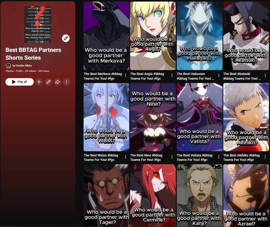 153 Unique BBTAG Team Breakdowns later, I am finally done. 🙂

Click the Quoted Tweet Thread or Check Out This YouTube Playlist for 3 Minute Videos that Showcase 3 Great Teams for Every Character in BBTAG! youtube.com/playlist?list=…
 
Thank you for the support!