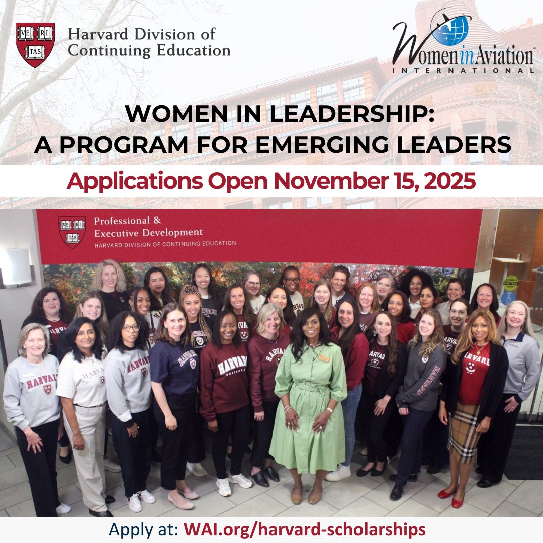 Harvard Women in Leadership scholarship applications will open on November 15, 2025. ✈️🚀
Remember, WAI scholarships and programs are open only to current WAI members (excluding Junior Members ages 5-15). You must be a current member to apply. 

Visit: WAI.org/harvard-schola…