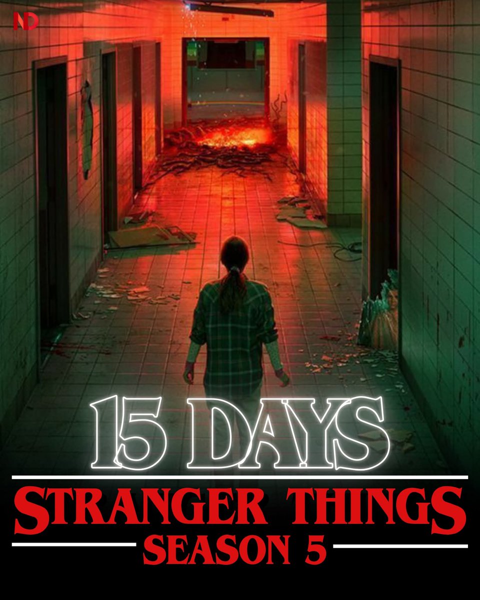 netflixfanslive's tweet photo. 15 days until ‘STRANGER THINGS’ Season 5. The final showdown is almost here and Hawkins is on the edge of collapse 👁️🔥 https://t.co/6tFEPLQLRl