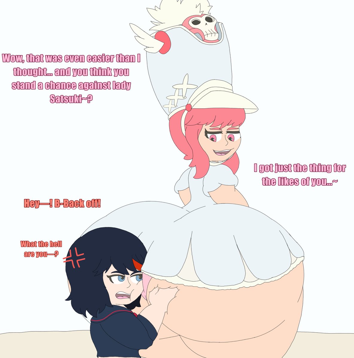 fungae_o's tweet photo. As a fellow fan of pink, bratty haired stinkers, I wanted to contribute to @DudeOh593881’s #NononNovember! Go check them out if you haven’t, very cool dude😤

Seems Ryuko’s first match against Nonon didnt go too well for her, now she’s gotta face the “music”…
#fart #fartfetish https://t.co/ekjzmV53tF