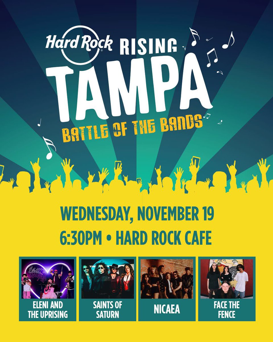 Hard Rock Rising Battle of the Bands is BACK next Wednesday, November 19th at Seminole Hard Rock Tampa! 🎸

The winner’s music will be showcased on 97X and have the opportunity to open an upcoming 97X show! 👏 <a href="/SHRTampa/">Seminole Hard Rock Tampa</a>