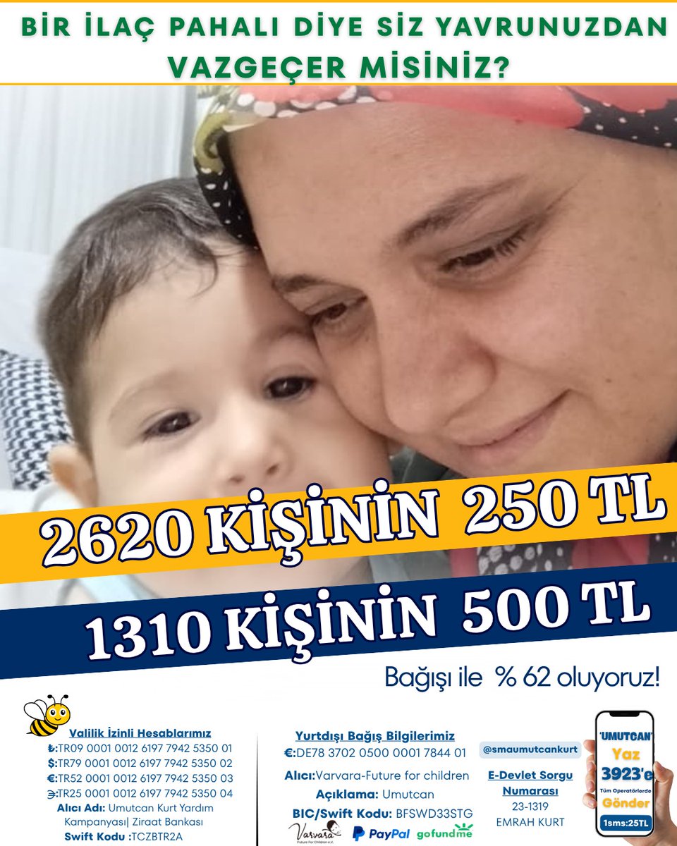 Bir ilaç pahalı diye, siz yavrunuzdan vazgeçer misiniz?
Evladımın yaşaması size bağlı .
Ne olur elinden tutun.

Ekrem İmamoğlu #TemizBelediyeGüçlüTürkiye Ahmet Özer C-130 Azerbaycan’dan Türkiye’ye Türk Hava Kuvvetleri'ne #bofaişlemleriaraştırılsın Furkan Bölükbaşı DenizBank