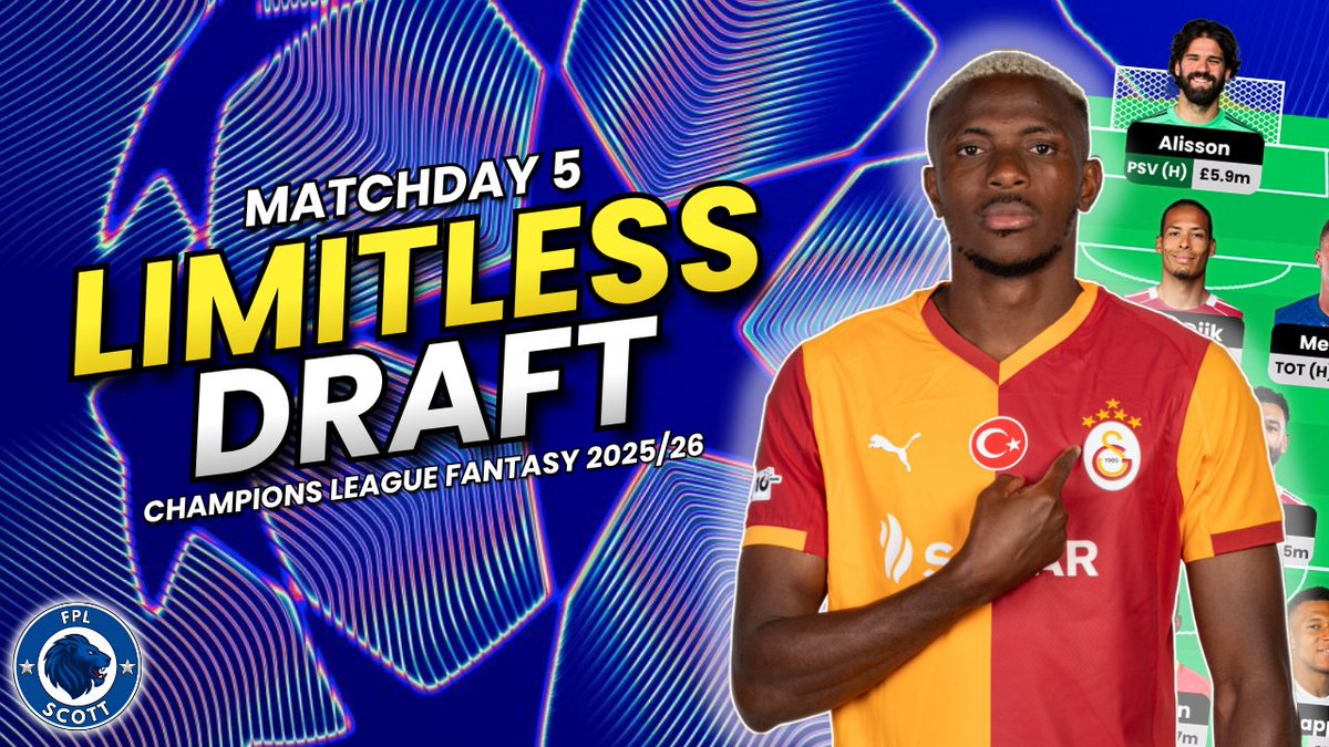 #UCLFantasy MD5 #Limitless First Draft!

Chip active ✅
Captain picks 🔥
Clean sheets Odds 🧤
Team goals ⚽
Other Options 🧠

Ranked 32K after finishing 356th last season — chasing Top 1K again!

#FantasyFootball #ChampionsLeague

Watch here! 🔗youtube.com/watch?v=pdVCUd…