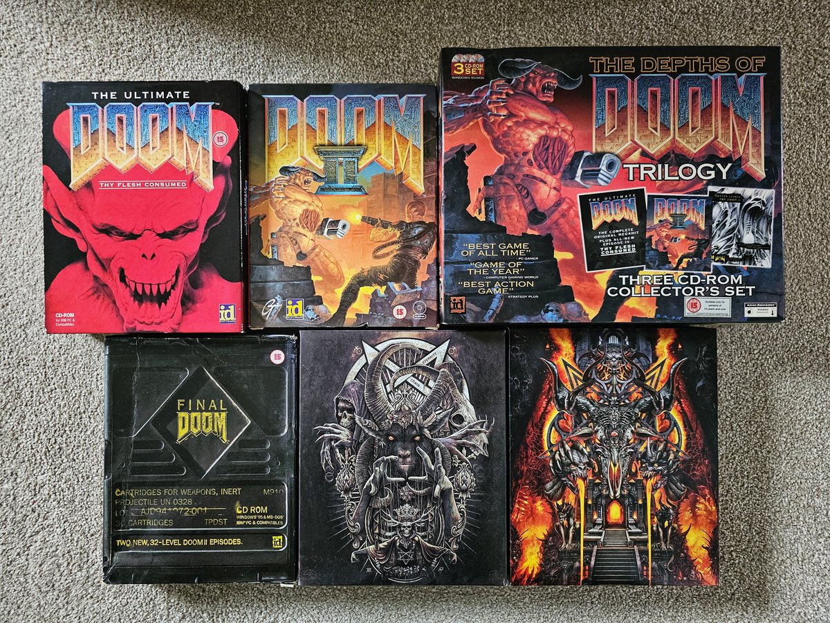 APadders's tweet image. With the original Doom 32nd Anniversary approaching, here&apos;s my Doom PC big box collection and console collection. #DOOM #doom2 #doom3 #idsoftware #pcbigbox #retrogames #retrogaming #FPS