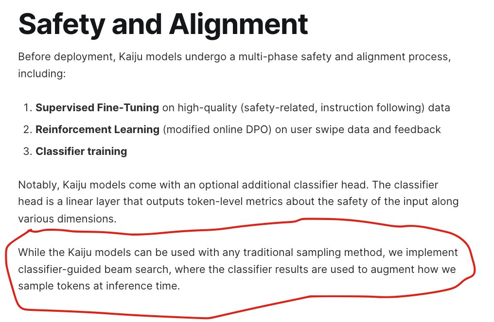 code_star's tweet image. This is actually wild. They train a classifier head on the model during post-training and then at generation time do beam search guided by the safety classifier. 

Are there any other papers similar to this? Such a simple idea.
