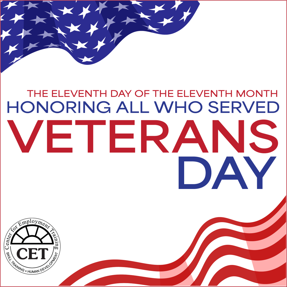 CETWorks's tweet photo. This Veterans Day, we want to take the time to express
our gratitude to all those who have served, especially 
our CET employees, students and board members.
Please accept our utmost appreciation and respect. https://t.co/xSITsz7og9