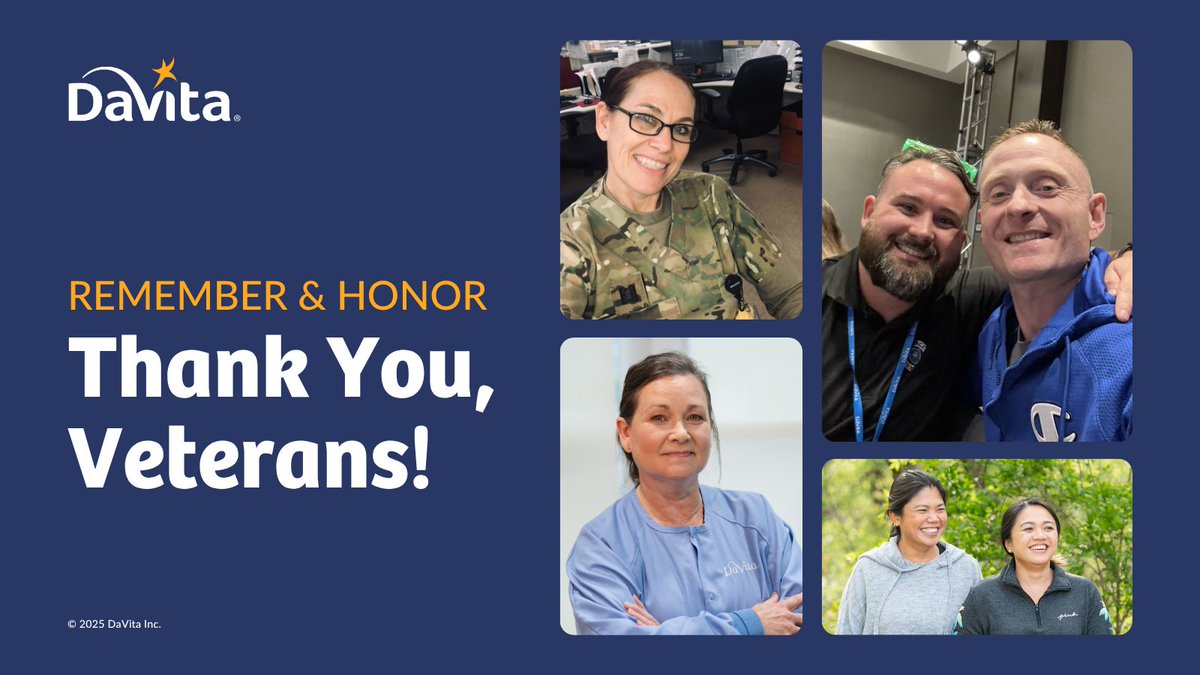⭐ Honoring Our Veterans ⭐ Saluting those who serve at DaVita. Apply today: ow.ly/aZ6c50XkszS #HonoringVeterans #VeteransDay #ThankYouVeterans #VeteranSupport #CompassionateCare #LifeAtDaVita