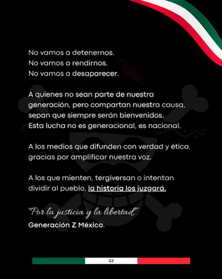 ⬇️ Difundo los COMUNICADOS DE PRENSA que circulan en redes sociales sobre las marchas del 15 de noviembre, con la aclaración de que no organizamos sino unicamente difundimos las convocatorias de Generación Z. 
Diversos grupos de la sociedad civil organizada, se han sumado.