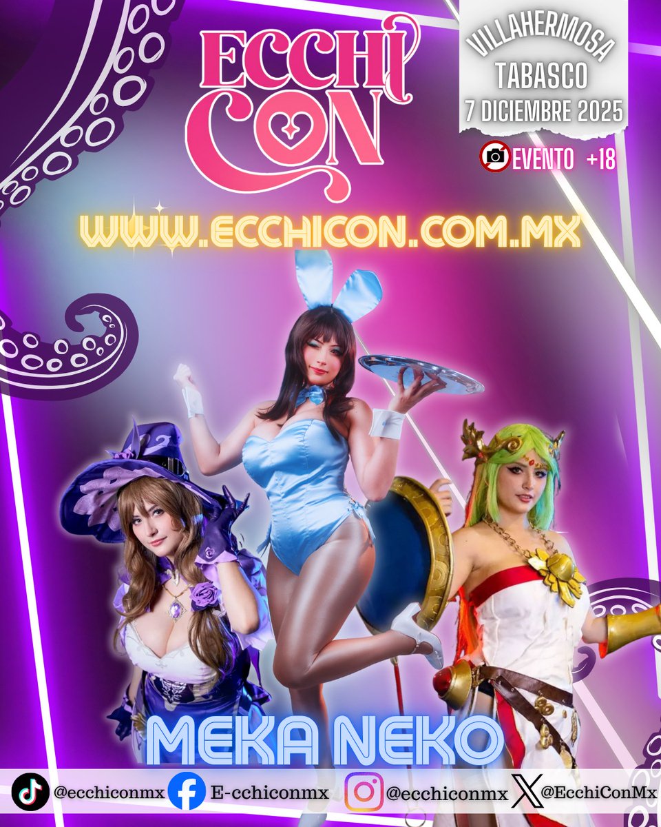EcchiConMx's tweet photo. ¡Grandes noticias para #EcchiCon 📢✨ Nos emociona anunciar a nuestra TERCERA invitada especial... ¡la increíble Meka Neko @MekaCrap 💖🔥 ¡Prepárense para conocerla! #EcchiConMx #MekaNeko #Anime #Cosplay
Compra tus boletos en https://t.co/eBdzNgKbc3 https://t.co/SLgoYDPEOn