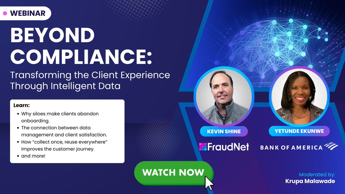 Couldn’t make the webinar last week? We’ve got you covered. Watch Yetunde Ekunwe and Kevin Shine discuss how leading banks and fintechs are rethinking data, compliance, and operations to make every client interaction faster, simpler, and smarter.

Watch the on-demand replay here: