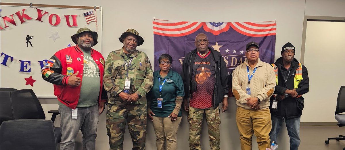 Happy Veteran's Day to our Irving ISD Transportation Veterans R-L:
Clydell Willis -Navy, James Jones-Army, Jacquline Vaugh-National Guard, Willie Bumcon- Marines, Anthony Williams-Army, Gamal Khair-Army