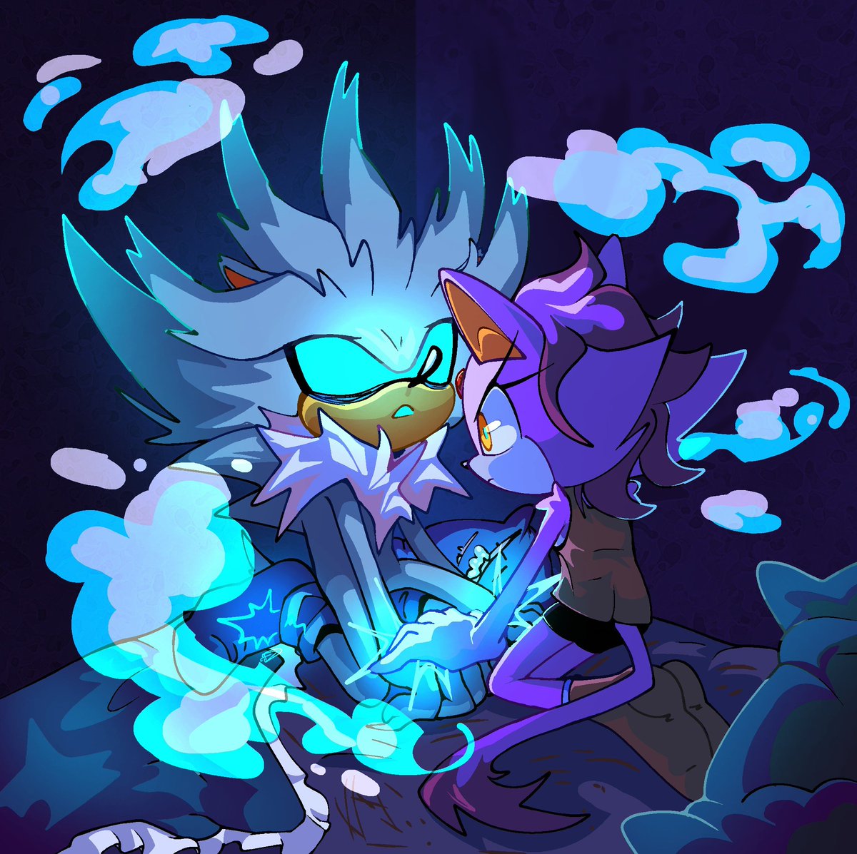 DamnLetyuchka's tweet image. She grabbed him carefully before he could float to the ceiling, again. He was always a light sleeper, but there were rare days when even explosions wouldn&apos;t wake him from a nightmare.

A somnambulism scenery from Blaze&apos;s POV for #SilvangstWeek