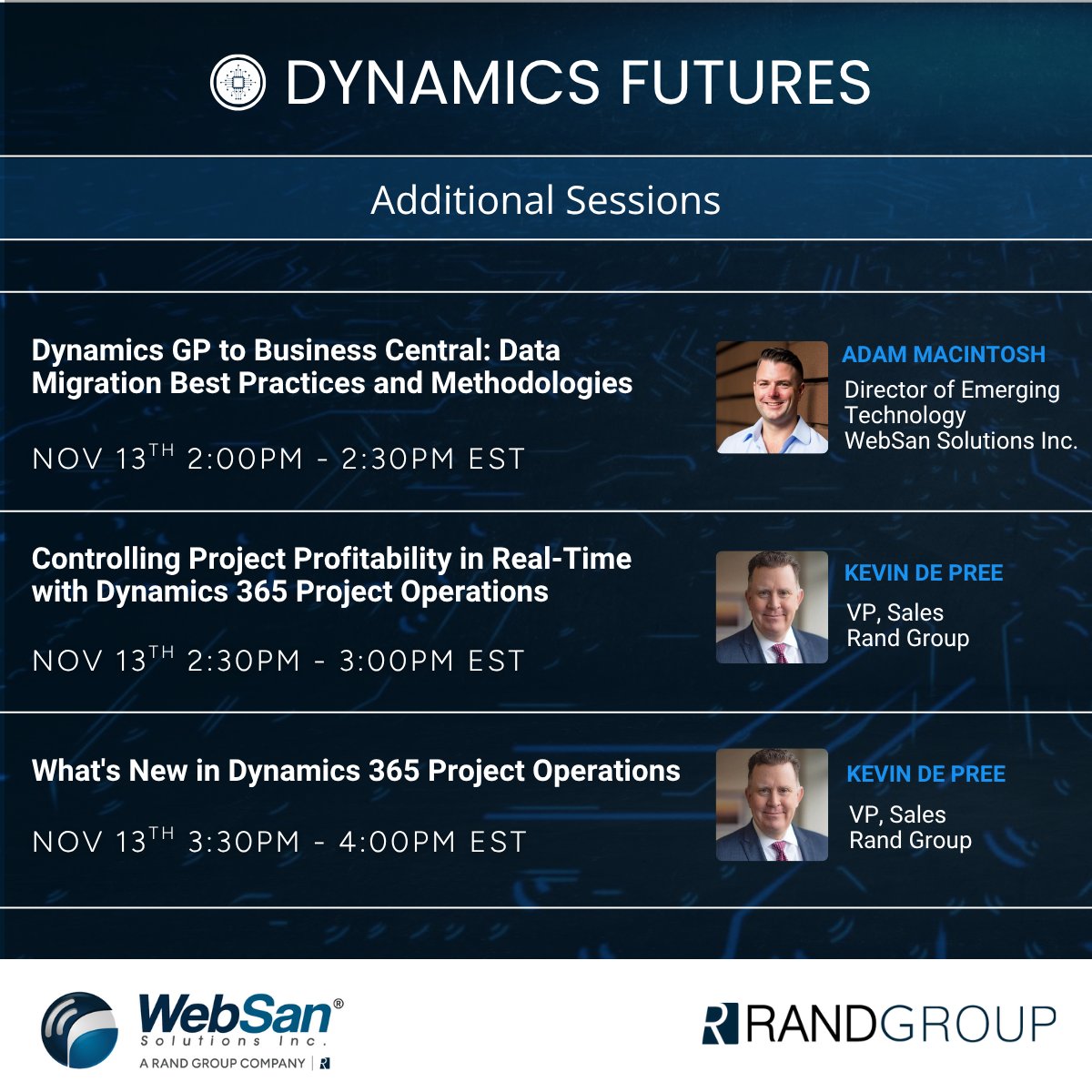 WebSanSolutions's tweet image. We’re thrilled to announce additional sessions packed with expert insights helping you get even more value out of Microsoft Dynamics Great Plains and Dynamics 365 Project Operations.

📅 November 13th | 1:00 PM – 4:45 PM EST

Register today: hubs.ly/Q03S9QpF0
