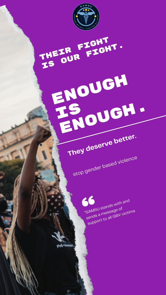 SAMSU stands in solidarity with all our South African sisters to demand that GBV and Femicide in South Africa be declared a national crisis
#Endfemicide #EndGBV
#Purpleforchange #womenforchange