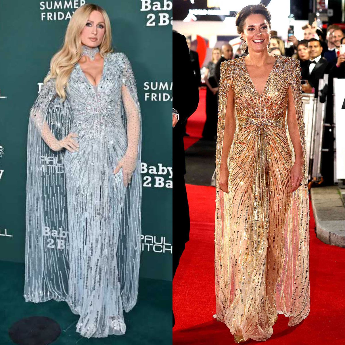 Paris Hilton wearing the same Jenny Packham dress The Princess of Wales wore to James Bond Premiere