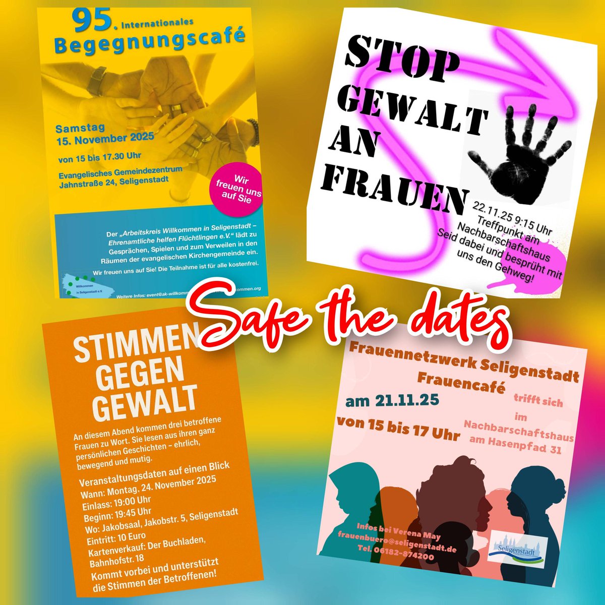 Die Linke Seligenstadt weist auf folgendes hin: Wir  haben ein paar sehr wichtige Termine für euch zu denen wir euch gerne  einladen möchten. So unterstützt ihr die engagierten VeranstalterInnen  und solidarisiert euch auch mit Betroffenen! #integration #inklusion #Feminismus