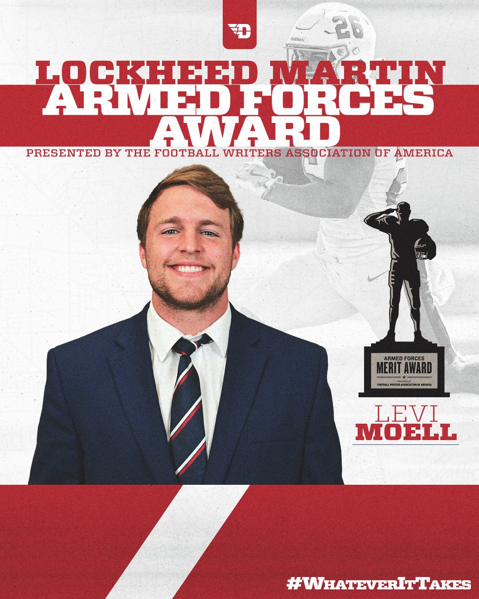 Congratulations to Dayton Football's Levi Moell on being the 2025 recipient of the Lockheed Martin Armed Forces Award presented by the Football Writers Association of America. #WhateverItTakes // #FlyerFootball